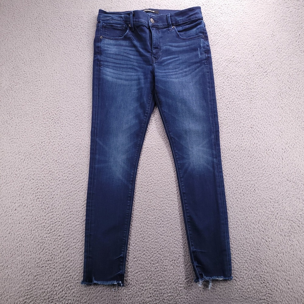 EXPRESS Jeans Womens Size 8R Ankle Legging Mid Rise Raw Hem Stretch Denim 29x27